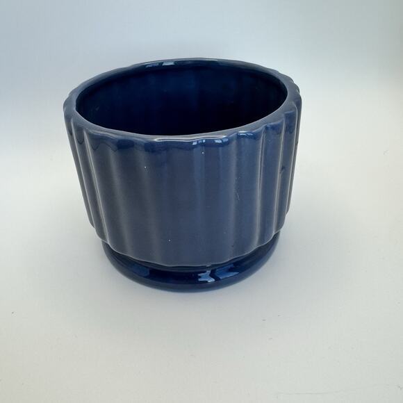 Haeger Pottery Vase Planter Ribbed Sides‎ USA Blue Small Art Deco 1980s Vtg - Picture 1 of 6